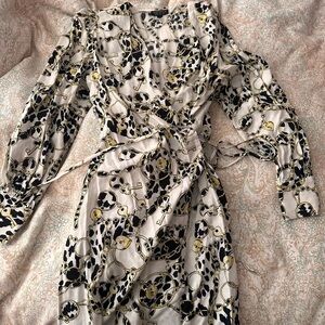 Topshop Black and Gold Chain Print wrap dress